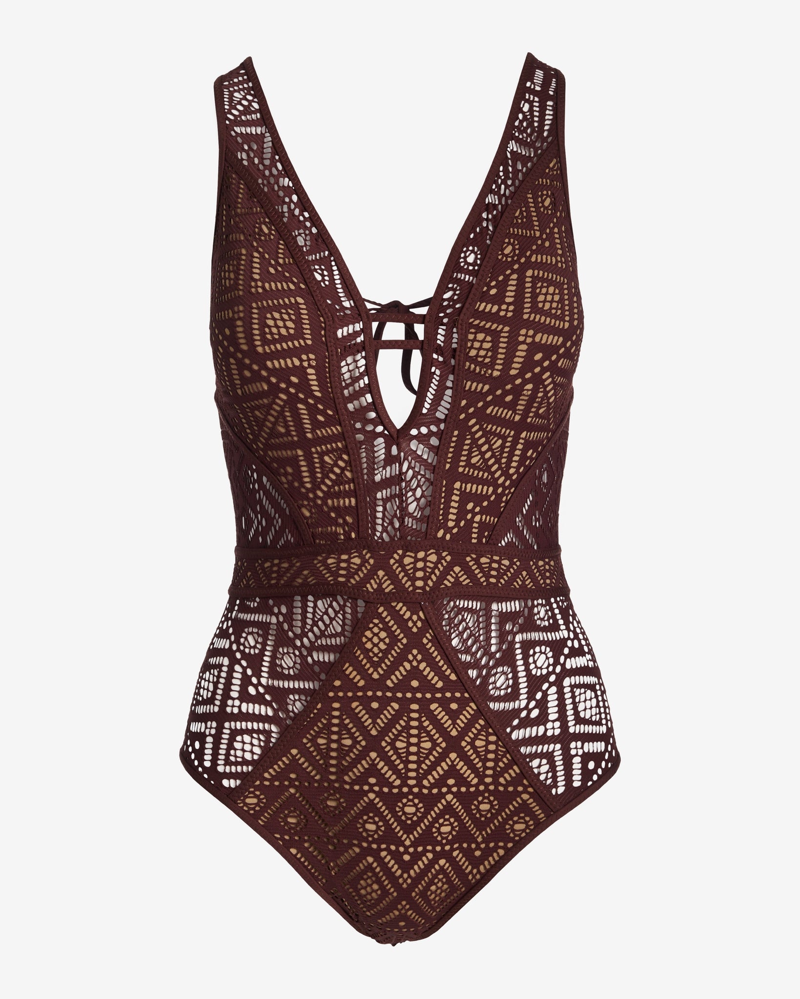 Becca Crochet Plunge One Piece Mocha - Image 2