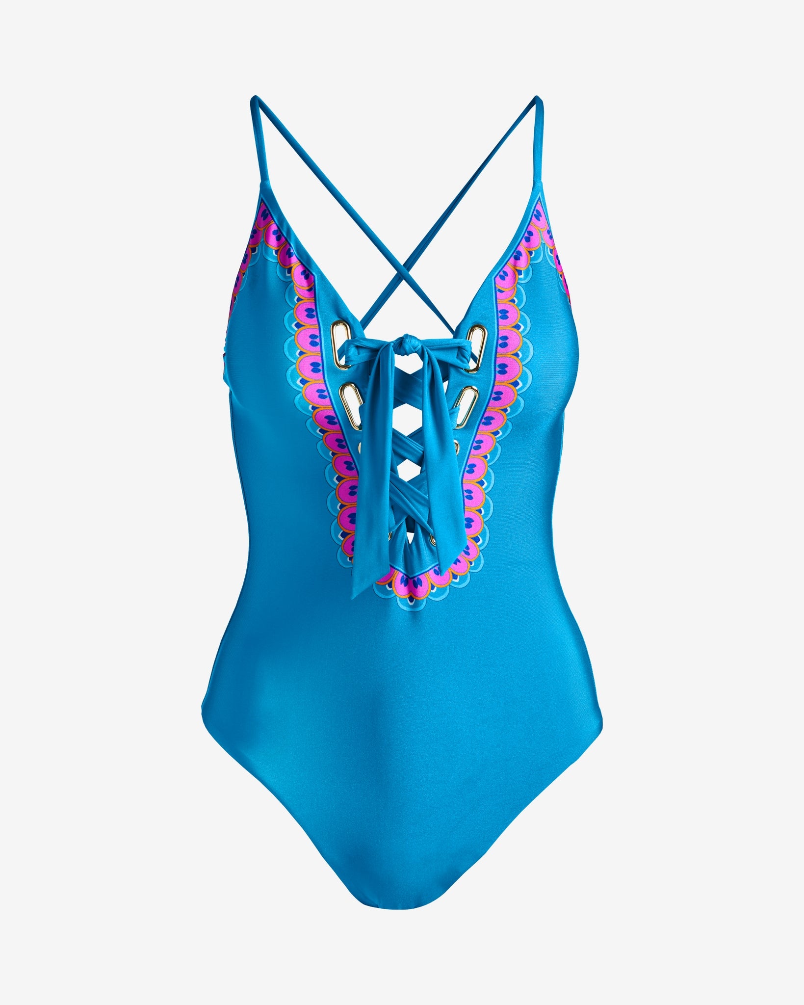 Mykonos Lace Up Border One Piece Teal - Image 2