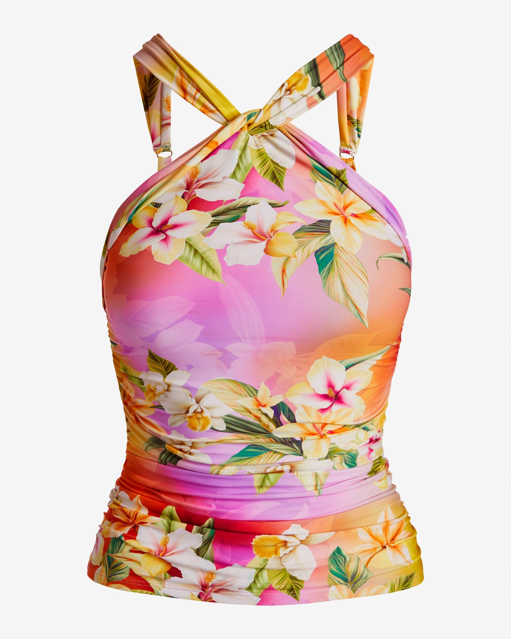 Swim Sense Print High Neck Halter Tankini Top Ombre Floral - Image 2